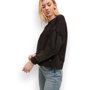 ‎DKNY Mixed-Media Lace-Trim Sweatshi Black L